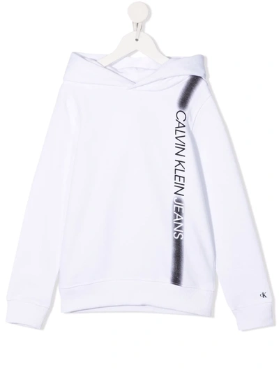 Calvin Klein Kids' Sprayed Stripe Logo-print Hoodie In White