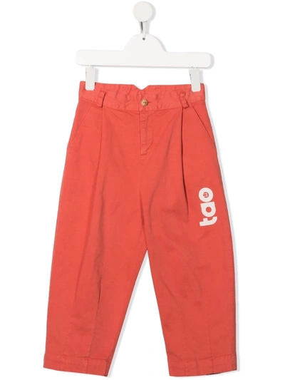The Animals Observatory Kids' Logo Print Trousers In Orange