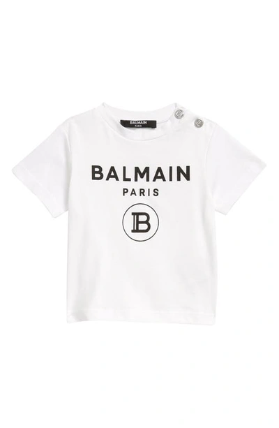 Balmain Babies' Snap Shoulder Logo Graphic Tee In 100ne White Black