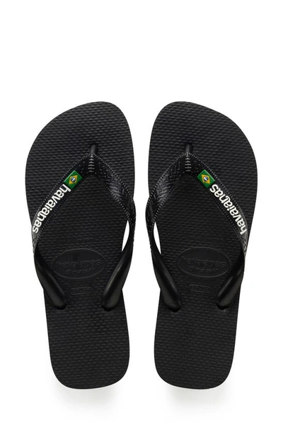 Havaianas Brazil Logo Flip Flop In Black/ Black