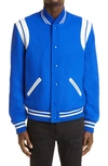 Saint Laurent Wool Blend Bomber Jacket In Blue White