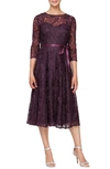Alex Evenings Embroidered Cocktail Dress In Eggplant