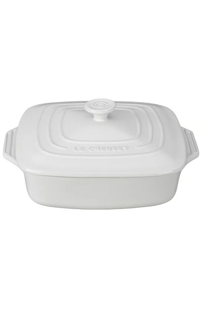 Le Creuset 2 3/4 Quart Covered Square Stoneware Casserole In White