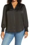 Vince Camuto Smocked Long Sleeve V-neck Blouse In Rich Black