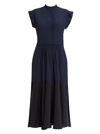 Chloé Two-tone Silk Shirtdress In Blue Black