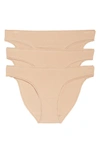 On Gossamer 3-pack Cotton Hip Bikinis In Champagne