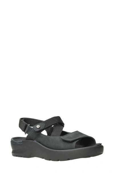 Wolky Lisse Slingback Sandal In Black Antique Nubuck Leather