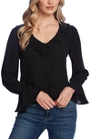 Cece Ruffle Detail V-neck Blouse In Rich Black