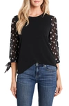Cece Womens Printed Polyester Blouse In Rich Black