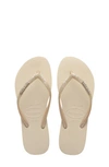 Havaianas Slim Glitter Flip Flop In Beige