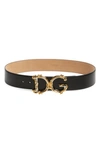 DOLCE & GABBANA DG BAROQUE BUCKLE CALFSKIN LEATHER BELT,BE1336AZ831