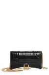 Balenciaga Hourglass Brand-plaque Croc-embossed Leather Wallet-on-chain In Black