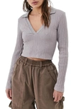 Bdg Urban Outfitters Rosie Crop Long Sleeve Polo In Grey