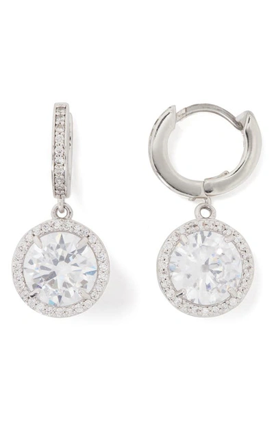 Kate Spade Something Sparkly Cubic Zirconia Drop Huggie Hoop Earrings In Clear/ Silver.