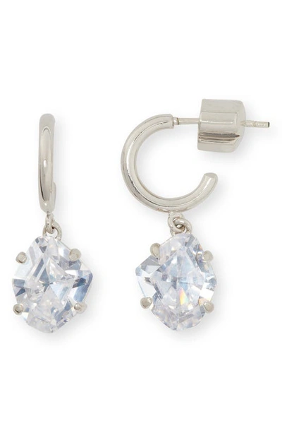 Kate Spade Treasure Trove Cubic Zirconia Drop Huggie Hoop Earrings In Clear/ Silver.