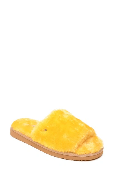 Minnetonka Faux Fur Slide Slipper In Goldenrod