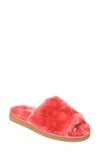 Minnetonka Faux Fur Slide Slipper In Berry Red