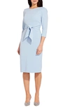 Adrianna Papell Tie Waist Crepe Sheath Dress In Blue Mist