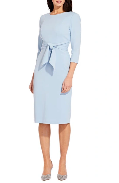 Adrianna Papell Tie Waist Crepe Sheath Dress In Blue Mist