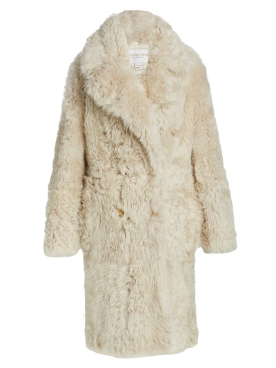 Michael Kors Double-breasted Shearling Coat In Ivory