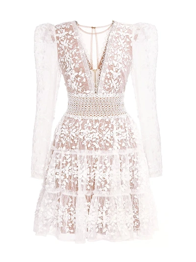 Bronx And Banco Megan V-neck Illusion Tiered Lace Dress In White