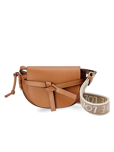 Loewe Gate Dual Mini Leather And Jacquard Shoulder Bag In Tan