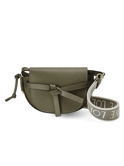 Loewe Gate Mini Canvas Jacquard-trimmed Leather Shoulder Bag In Green