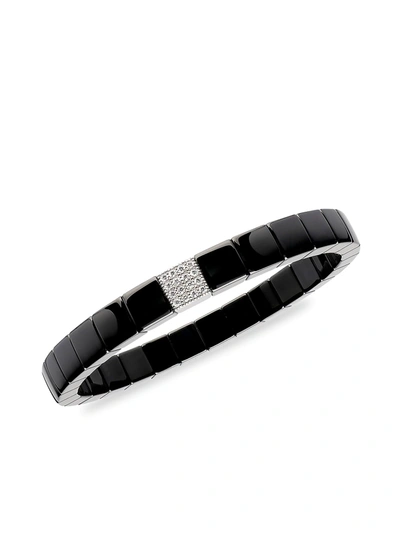 Roberto Demeglio White Gold And Black Ceramic Scacco Stretch Bracelet With One Diamond Section