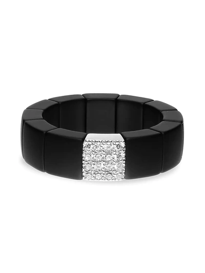 Roberto Demeglio White Gold And Matte Black Ceramic Scacco Stretch Ring With One Diamond Section