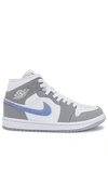Jordan Air  1 Mid Sneakers In White  Aluminum  & Wolf Grey
