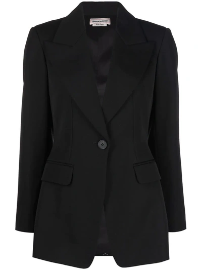 Alexander Mcqueen Rear-tie Single-breasted Blazer In Schwarz