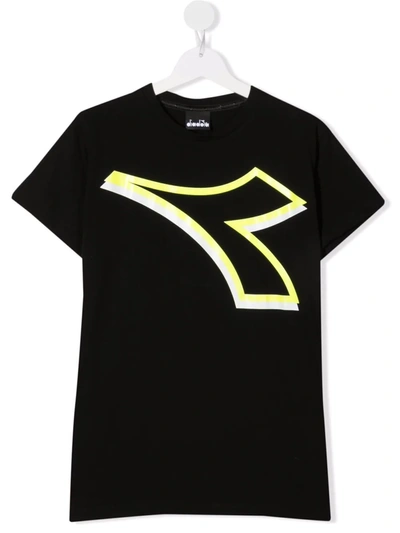 Diadora Junior Teen Logo-print Cotton T-shirt In 黑色
