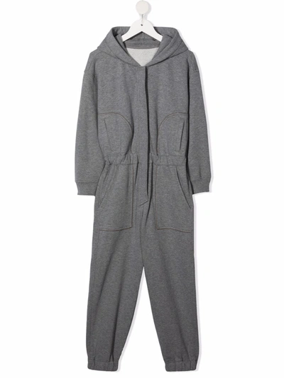 Brunello Cucinelli Elasticated Waistband Hooded Jumpsuit In 灰色