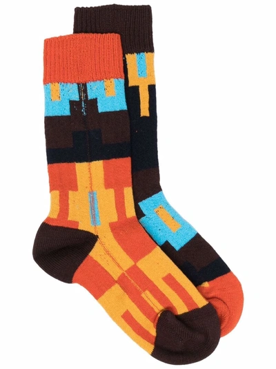 Sacai Colourblock High-ankle Socks In 橘色