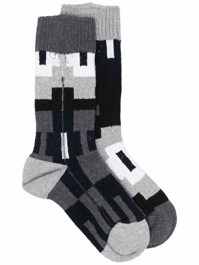 Sacai Colourblock High-ankle Socks In 灰色