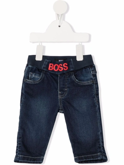 Bosswear Babies' Logo-embroidered Stonewash Jeans In 蓝色