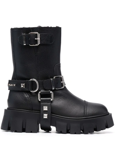 Philipp Plein Iconic Plein Studded Chunky Boots In Black