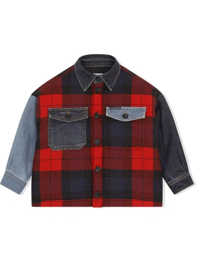 Dolce & Gabbana Kids' Checked Denim-panelled Jacket In Blue