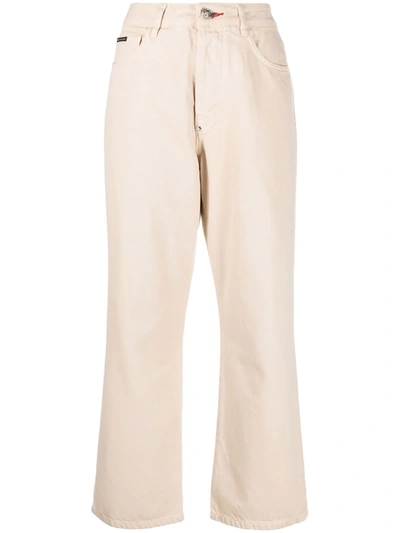 Philipp Plein Iconic Plein Loose-cut Trousers In Neutrals