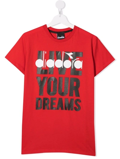 Diadora Junior Teen Slogan-print Cotton T-shirt In Red