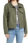 Treasure & Bond Stand Collar Cotton Twill Jacket In Green Beetle