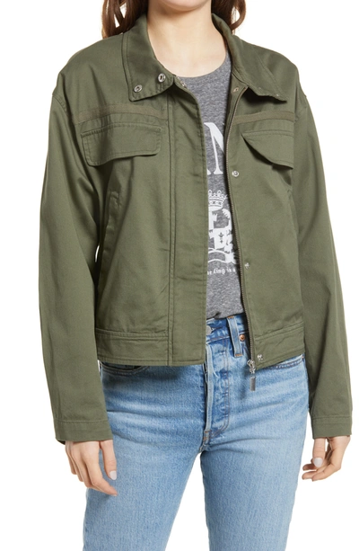 Treasure & Bond Stand Collar Cotton Twill Jacket In Green Beetle
