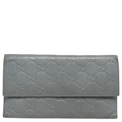 Pre-owned Gucci Ssima Leather Continental Wallet In Grey