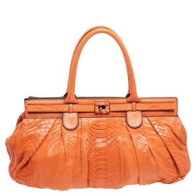 Pre-owned Zagliani Orange Python Leather Puffy Satchel