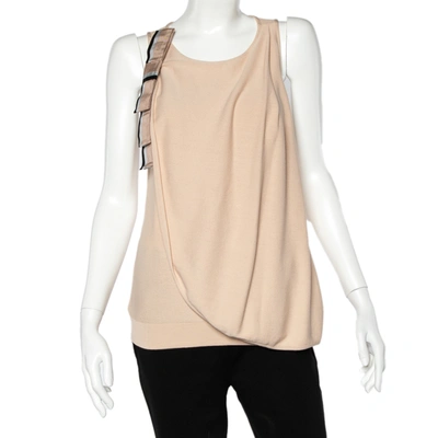 Pre-owned Emporio Armani Beige Knit Overlay & Bow Detail Tank Top L