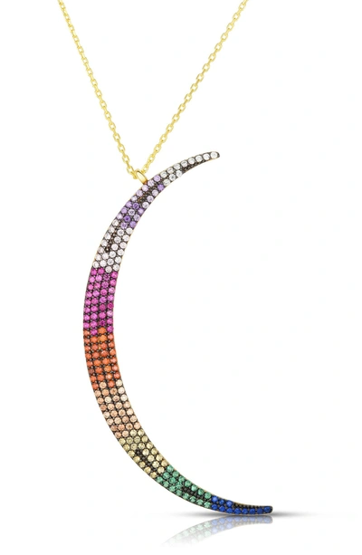 Sphera Milano Shpera Milano 14k Gold Vermeil Rainbow Cz Crescent Moon Pendant Necklace In Yellow Gold