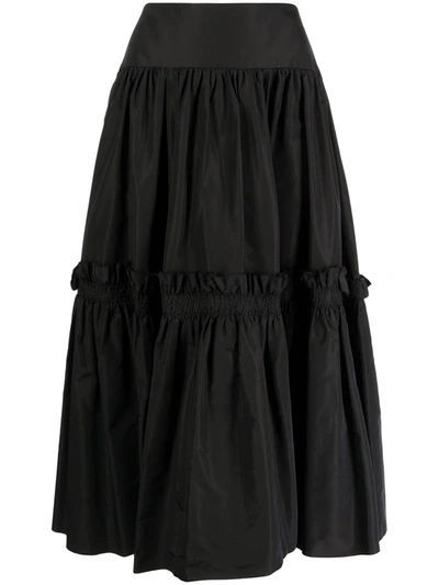 Alex Perry Ruffled Full Silk Midi Skirt In Black