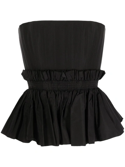 Alex Perry Strapless Peplum Silk Bustier In Black