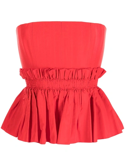 Alex Perry Strapless Peplum Silk Bustier In Red