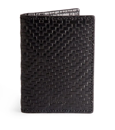 Harrods Weave Leather Card Holder In Black